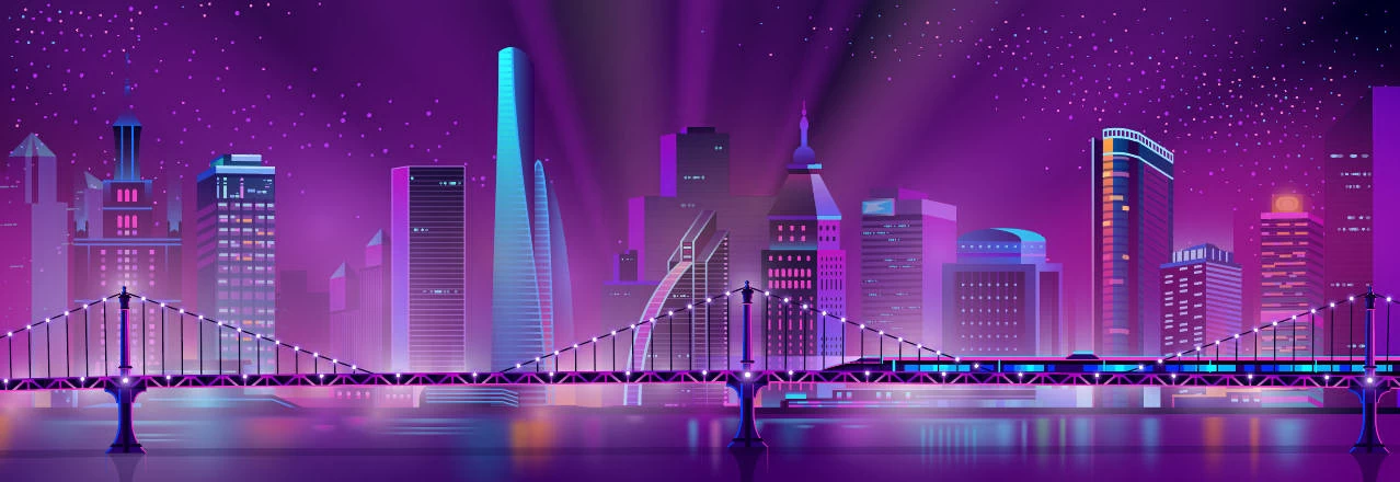 未来科技科幻霓虹灯渐变绚丽城市建筑夜景灯光插画AI/PSD设计素材100套【049】